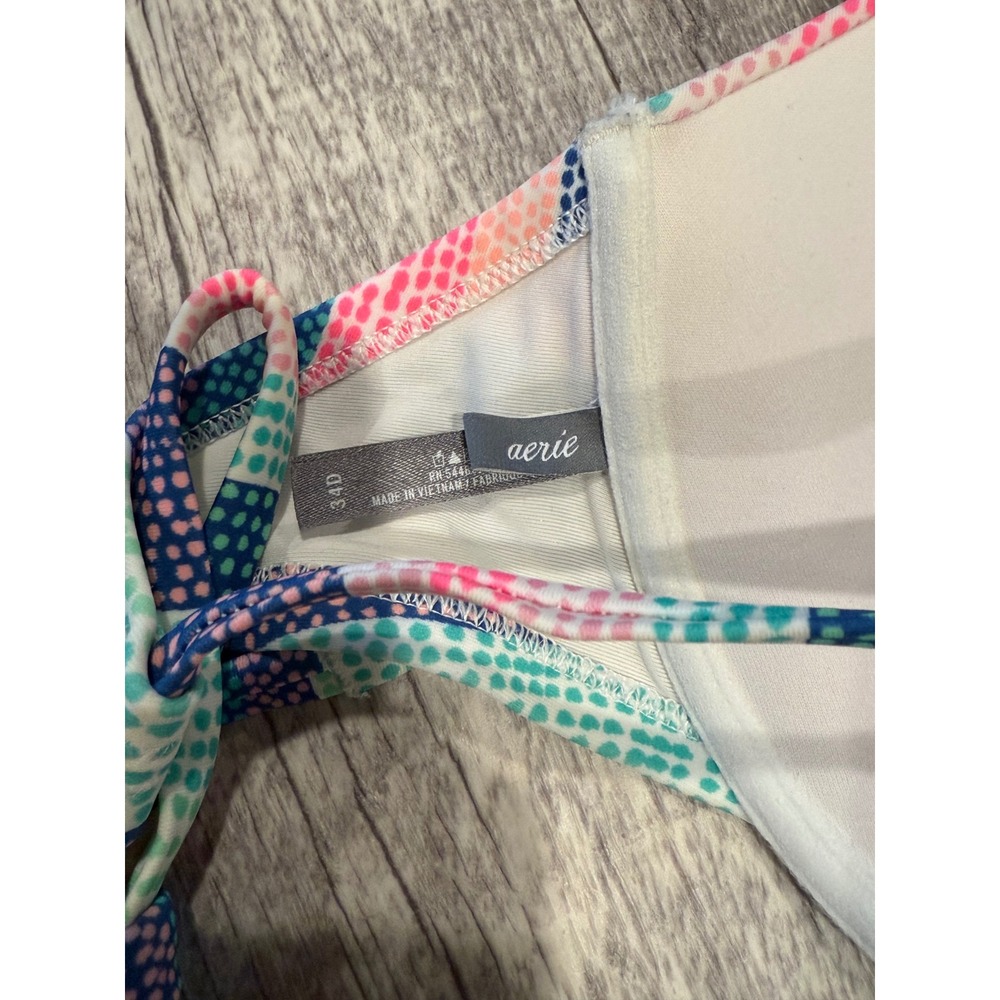 Aerie 34D Multi Color Striped Push Up Bikini Top Criss Cross Back Swimwear - Picture 3 of 4